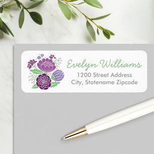 Whimsical Purple Floral Wedding Return Address
