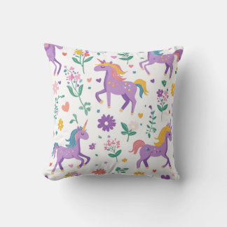 Whimsical Purple Girl Power Pattern Throw Pillow