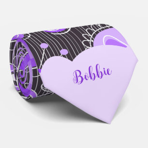 Whimsical purple grey heart and flower floral name tie