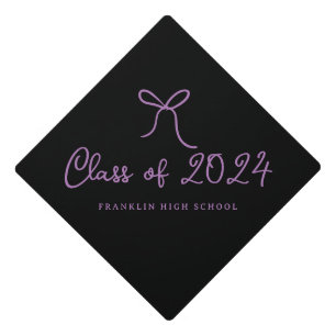 Whimsical Purple Hand Drawn Bow Class of Graduation Cap Topper