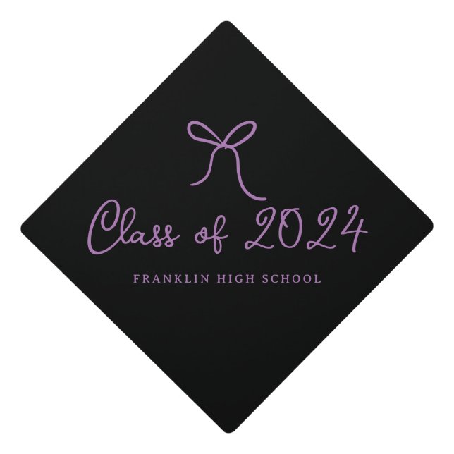 Whimsical Purple Hand Drawn Bow Class of Graduation Cap Topper (Front)