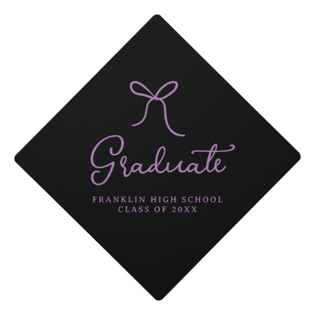 Whimsical Purple Hand Drawn Bow Graduation Cap Topper (Front)