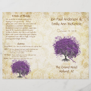 Whimsical Purple Heart Leaf Tree Wedding Program