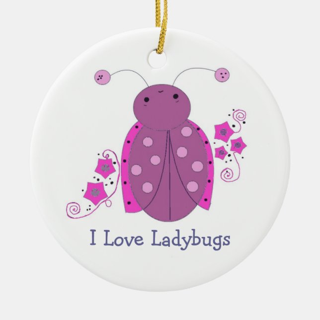 Whimsical Purple Ladybug Ceramic Ornament (Front)