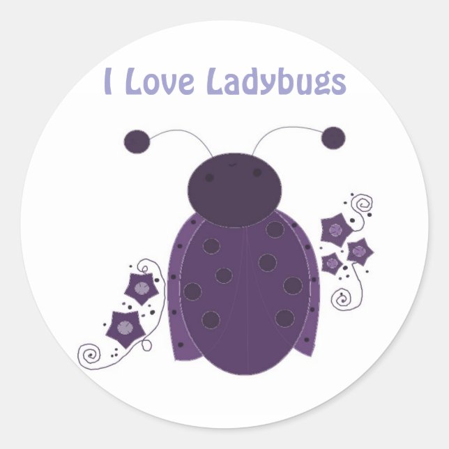 Whimsical Purple Ladybug Classic Round Sticker (Front)