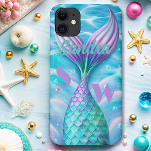 whimsical purple mermaid tail monogram iPhone 11 case