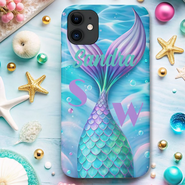 whimsical purple mermaid tail monogram Case-Mate iPhone case (Creator Uploaded)
