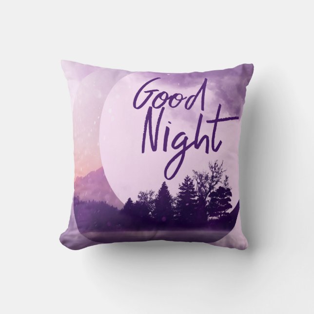 Whimsical Purple Moon Good Night Art Throw Pillow (Front)