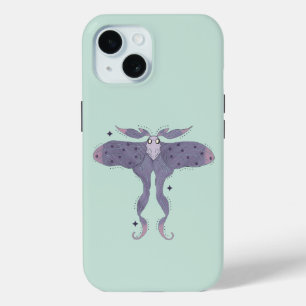 Whimsical Purple Moth with Star Sparkles iPhone 15 Case