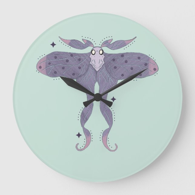Whimsical Purple Moth with Star Sparkles Mystical  Large Clock (Front)