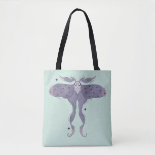 Whimsical Purple Moth with Star Sparkles Mystical Tote Bag