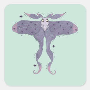 Whimsical Purple Moth with Star Sparkles Square Sticker