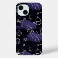 Whimsical Purple Outer Space Seamless Pattern