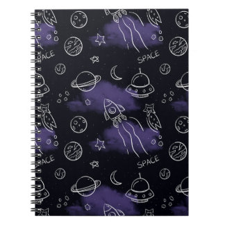 Whimsical Purple Outer Space Seamless Pattern Notebook