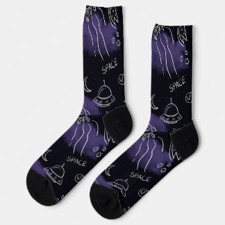 Whimsical Purple Outer Space Seamless Pattern Socks