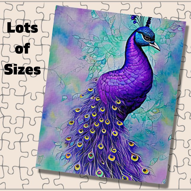 Whimsical Purple Peacock with Tail Feathers Jigsaw Puzzle (Creator Uploaded)