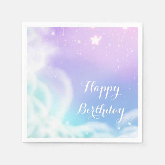 Whimsical Purple Pink Sparkle Clouds Baby Shower Napkin (Front)