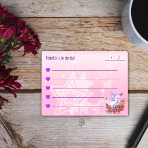 whimsical purple & pink unicorn to do list 4"x3" post-it notes