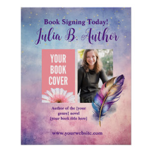 Whimsical Purple Quill Book Signing Event Poster