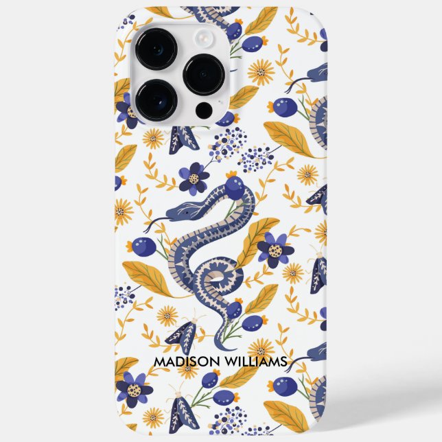 Whimsical Purple Snake & Botanical– Personalized  Case-Mate iPhone Case (Back)