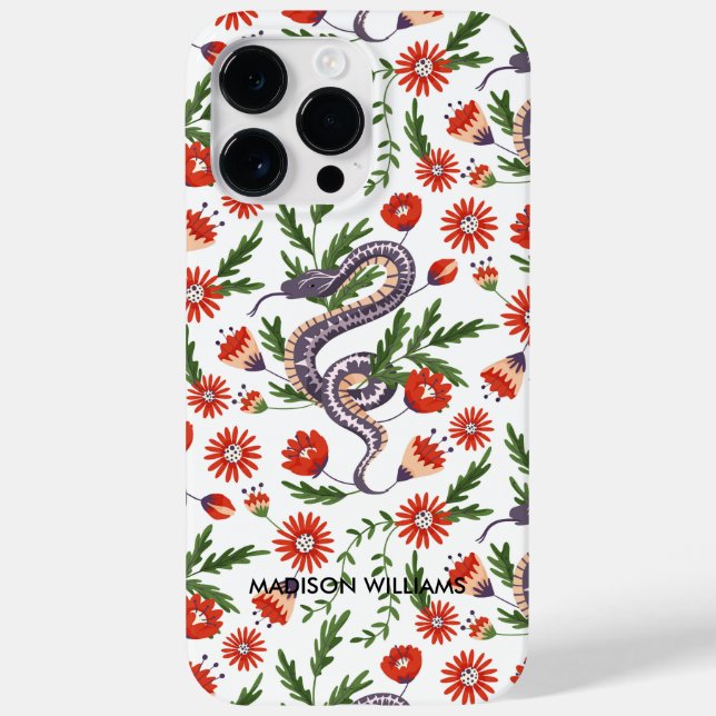 Whimsical Purple Snake & Botanical– Personalized  Case-Mate iPhone Case (Back)