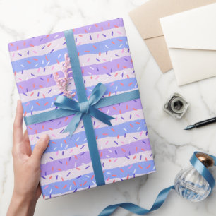 Whimsical Purple Sprinkles and Stripes Wrapping Paper