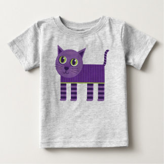 Whimsical Purple Striped Cat Baby T-Shirt
