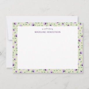 Whimsical Purple Sunflowers Light Green Monogram Card