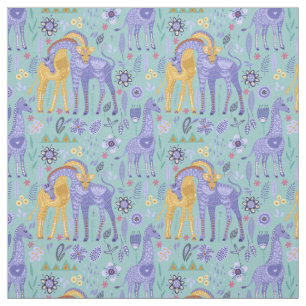 Whimsical Purple Teal Yellow Giraffes Monogram Fabric
