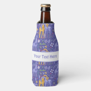 Whimsical Purple Teal Yellow Giraffes Pattern Bottle Cooler