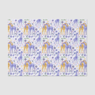 Whimsical Purple Teal Yellow Giraffes Pattern Tissue Paper