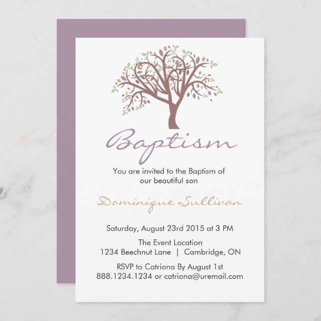 Whimsical Purple Tree | Baptism Invitation (Front/Back)