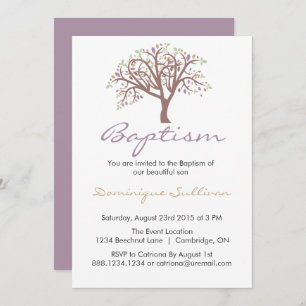 Whimsical Purple Tree   Baptism Invitation