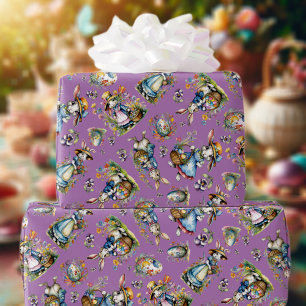 Whimsical Purple Vintage Watercolor Easter Bunny Wrapping Paper