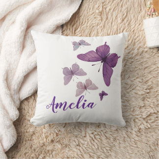 Whimsical Purple Watercolors Butterflies Personali Throw Pillow