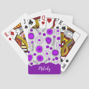 Whimsical purple white hearts flowers floral name playing cards