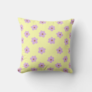 Whimsical Purple & Yellow Floral Retro, Cheerful, Throw Pillow