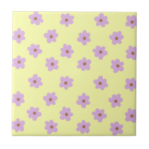 Whimsical Purple & Yellow Flower Retro Cheerful Tile