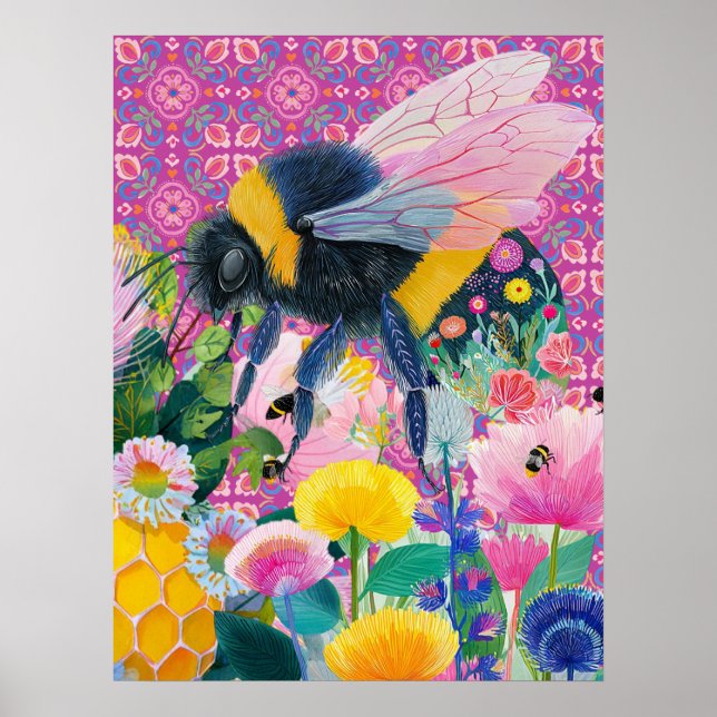 Whimsical Queen Bee Garden Wildflower Poster (Front)