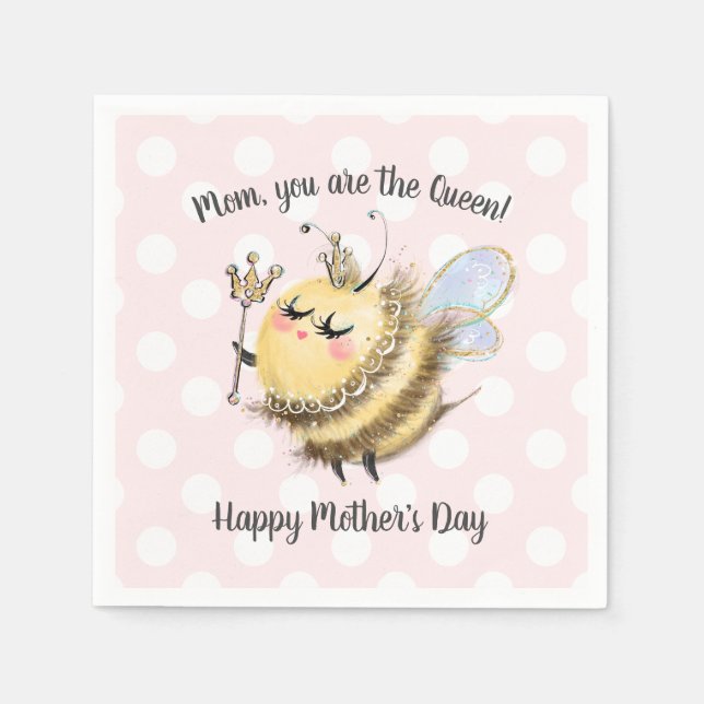 Whimsical Queen Bee Mother's Day Napkin (Front)