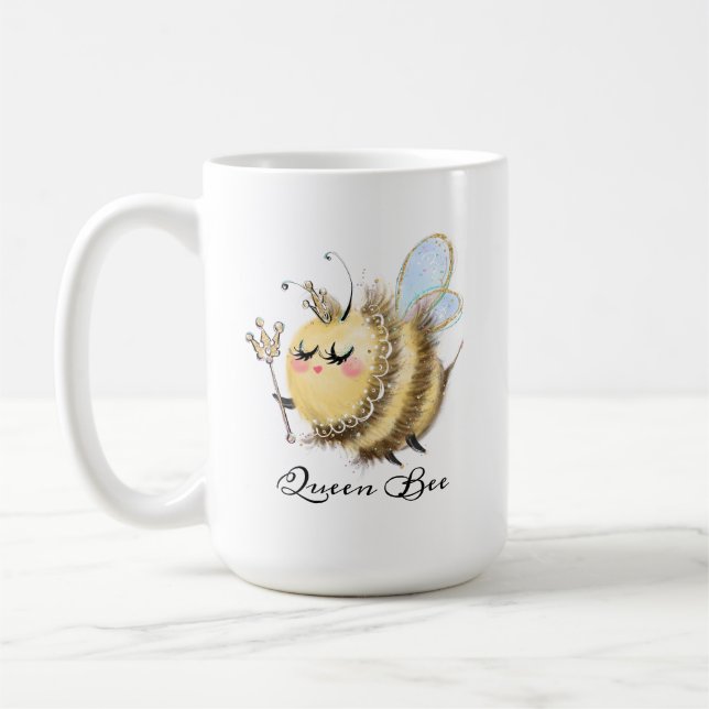 Whimsical Queen Bee with Crown and Wand Mug (Left)