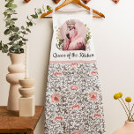 Whimsical Queen of the Kitchen Pink Flamingo Apron<br><div class="desc">A whimsical pink flamingo dressed in a feathery robe and wearing a tiara crown adorns the upper part of this unique apron design. Text spells out "Queen of the Kitchen". You can edit this text with other wording or personalize it with a name or other text if you desire. A...</div>