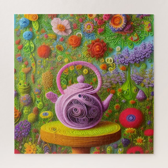 Whimsical Quilled Teapot Landscape   Jigsaw Puzzle (Vertical)