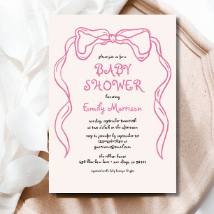 Whimsical Quirky Blush Pink Bow Baby Shower Invitation