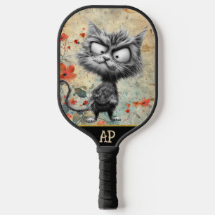 *~*  Whimsical Quirky Cat AP68 Floral 17  PHOTO Pickleball Paddle