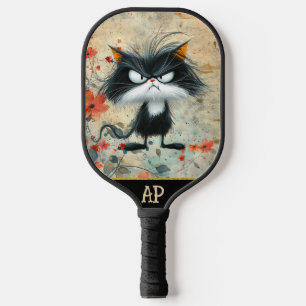 *~*  Whimsical Quirky Cat AP68 Floral 21  PHOTO Pickleball Paddle