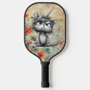 *~*  Whimsical Quirky Cat AP68 Floral 3  PHOTO Pickleball Paddle