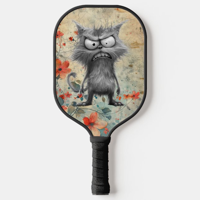 *~*  Whimsical Quirky Cat AP68 Floral 5  PHOTO Pickleball Paddle (Front)