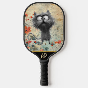 *~*  Whimsical Quirky Cat AP68 Floral 6  PHOTO Pickleball Paddle