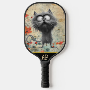 *~* Whimsical Quirky Cat AP68 Floral 6 PHOTO Pickleball Paddle